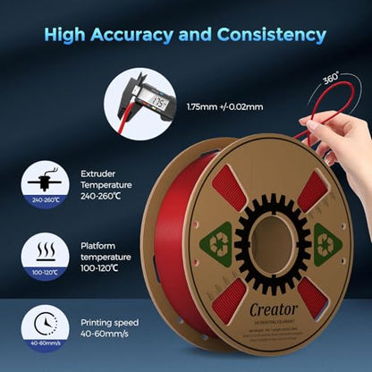 Creator ASA Filament 1.75mm 3D Printer Filament 1KG, UV & Heat & Weather Resistant ASA 3D Printing Filament, Perfect for Printing Outdoor Functional Parts, Dimensional Accuracy +/-0.02mm (Traffic Red) - color: Asa Traffic Red