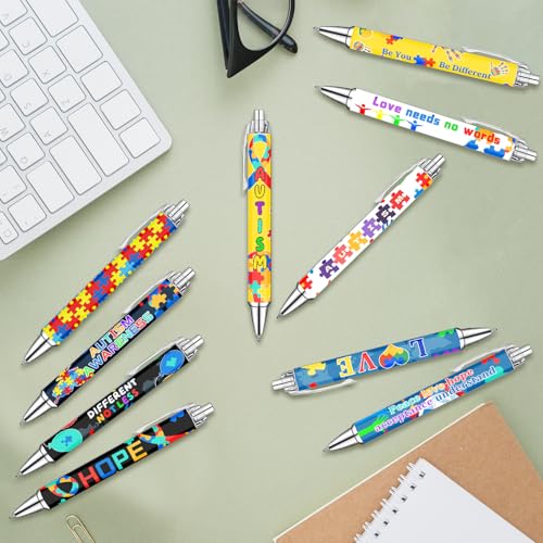 Idealmuzik Autism Awareness Ballpoint Pens, 10 Pack – Inspirational Quote Pens with Puzzle & Heart Designs, Encouraging Writing Pens for Office, School, Events & Everyday Use - color: Autism
