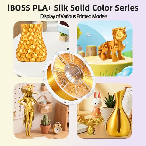iBOSS PLA Plus (PLA+) 3D Printer Filament 1.75mm+/- 0.02mm,1kg (2.2lbs) Silk Shiny Filament 3D Printing Filament,Smooth Silky Surface,Shiny Gold PLA Pro 3D Filament,Fit Most FDM Printer (Slik Gold) - color: A_ Silk Gold