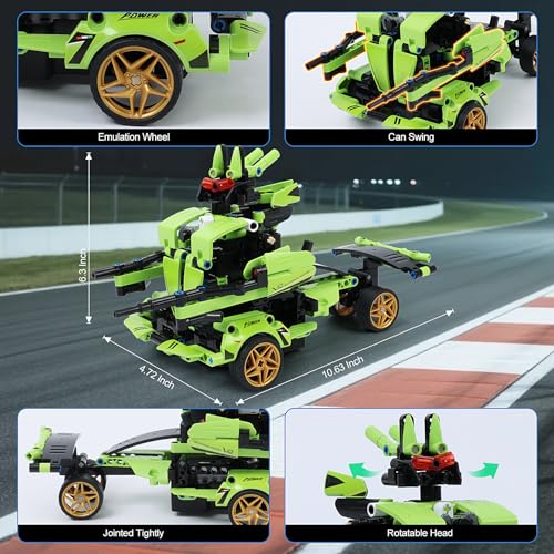 IQKidz STEM Building Blocks Kit for Kids - 2 in 1 Remote Control Race Car and Robot Toy, Great Gift for Boys, Teens Age 6 7 8-12+ Year Old Who Love Engineering and RC Sports Car Toys - style: Green Race Car
