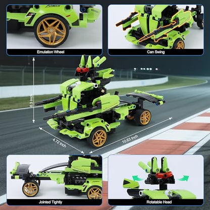 IQKidz STEM Building Blocks Kit for Kids - 2 in 1 Remote Control Race Car and Robot Toy, Great Gift for Boys, Teens Age 6 7 8-12+ Year Old Who Love Engineering and RC Sports Car Toys - style: Green Race Car