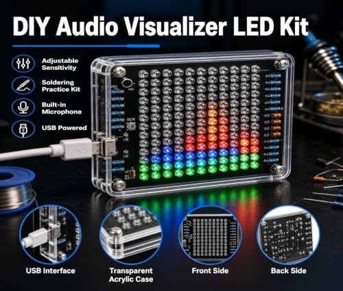 DIY Music Spectrum Led Light Soldering Practice kit, Complete Soldering Project kit with Components, PCB & Enclosure, Audio Level Indicator, Perfect for Electronics Enthusiasts & Beginners