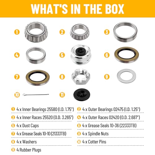 4 Sets Trailer Hub Wheel Bearing Kit 25580/25520 02475/02420 - size: 25580 02475-Set of 4