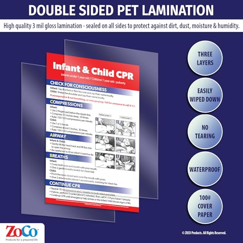 ZOCO - Infant & Child CPR Poster (2-Pack) - First Aid Chart for Daycare, School Nurse, Preschool, Classroom & Home Safety - Laminated 12x18 - Emergency Preparedness Must-Have for Parents & Caregivers - size: 2 Pack
