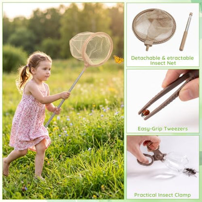 9 Pcs Bug Catcher for Kids, Outdoor Kids Explorer Kit with Magnifying Glass Butterfly Backpack & 6 Bug Catching Accessories, Outdoor Explorer Kit Nature Exploration Toys STEM Gift for Boys Girls 3-12