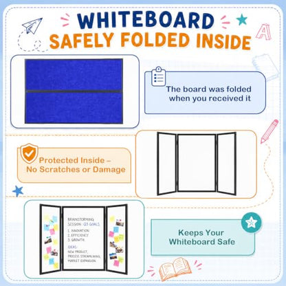 48 x 36 Trifold 3-Panel Display Board with Blue Felt Board and Storage Bag - color: White-blue, size: 48 x 36inch