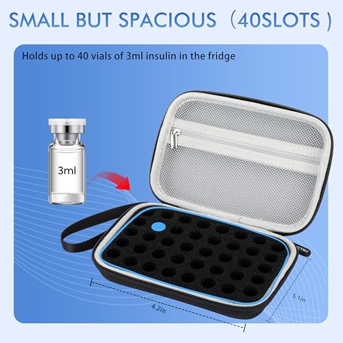 Peptide Case for Fridge, 40 Slots Insulin Vial Protector Organizer Bag, Peptide Vial Storage Case for 3ml Vials, Diabetes Medication Vial Holder for Home and Travel - size: Black-40 Slots