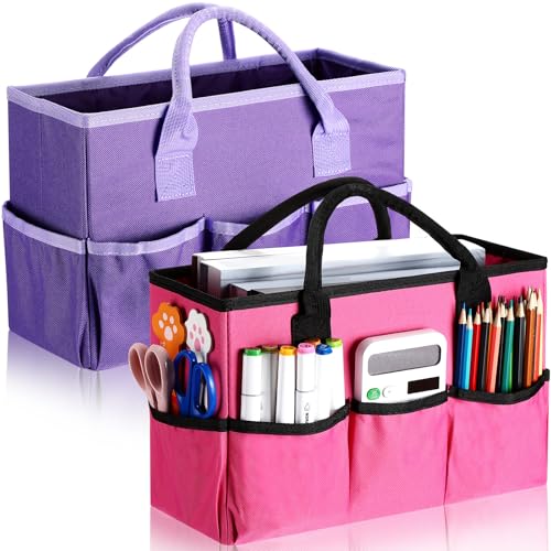 Tellingyou 2 Pcs Art Craft Tote Bag Teacher Craft Organizers and Storage Bag Desktop Tote Supply 600d Oxford Classroom Organizer Caddy Gift for Crafters Christmas Office(Purple, Rose Red) - color: Purple, Rose Red