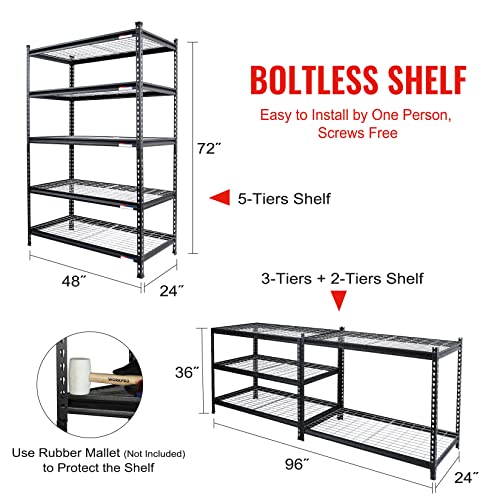 WORKPRO 5-Tier Adjustable Metal Shelving, 48”Wx24”Dx72”H, 4000LBS Capacity - size: 48"W x 24"D x 72"H