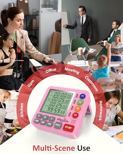 Digital Kitchen Timer with 4 Channel, Loud Alarm and Silent Mode - color: Pink