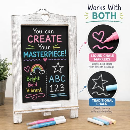 LotFancy 15"x10" Magnetic Chalk Board Sign with Stand - Rustic Whitewash - color: Whitewash, size: 10"W x 15"H