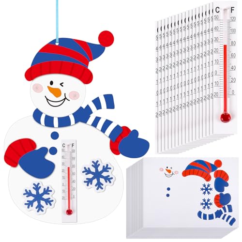18 Sets Winter Snowman Crafts with Glass Thermometers - style: Snowman