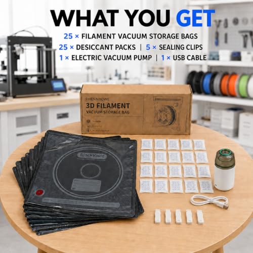 25-Pack 3D Printer Filament Storage Bags Kit with USB Vacuum Pump