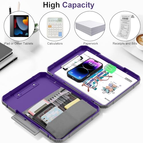 Clipboard, Clipboard with Storage, Heavy Duty Clip Boards 8.5x11, Protective Over Molded Edge, Plastic Clipboards, Contractor Folder with Internal Pen Pouch for Driver (Dark Purple) - color: Dark Purple