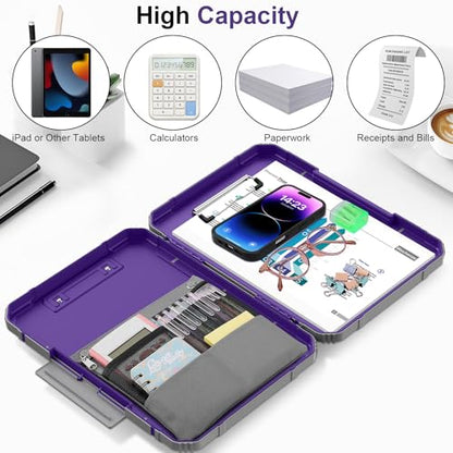 Clipboard, Clipboard with Storage, Heavy Duty Clip Boards 8.5x11, Protective Over Molded Edge, Plastic Clipboards, Contractor Folder with Internal Pen Pouch for Driver (Dark Purple) - color: Dark Purple