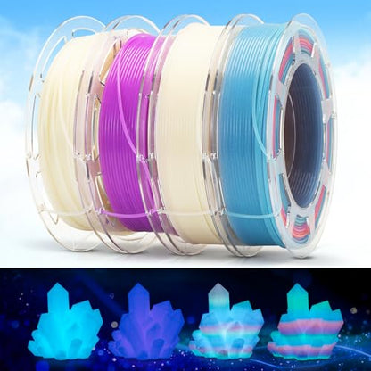 PLA Filament Glow in Dark, Multicolor Rainbow 3D Printer Filament Bundle, 1.75MM Glow 3D Printing Filament for Most FDM 3D Printer, Gifts for 3D Printing Enthusiasts, 200g x 4 Spools - color: Glow Sky Blue/Glow Purple/Glow Rainbow No.2/Glow Rainbow No.5 2