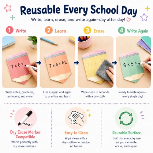 Cinrobiye 24 Pcs Dry Erase Stickers for Classroom Tables, Reusable Writable Decals with 2 Scrapers, Waterproof Dry Erase Spots for Desks, Whiteboards, Walls, Teacher Classroom School Supplies - color: Pencil