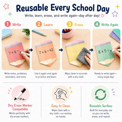 Cinrobiye 24 Pcs Dry Erase Stickers for Classroom Tables, Reusable Writable Decals with 2 Scrapers, Waterproof Dry Erase Spots for Desks, Whiteboards, Walls, Teacher Classroom School Supplies - color: Pencil