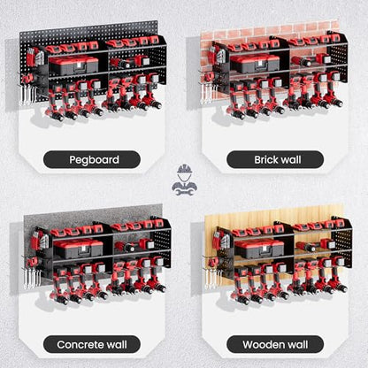 TRZZ 2-in-1 Power Tool Organizer Wall Mount, 3-Layer Tool Rack, Black - color: Black, size: 3-Layer (2-IN-1) without Charging Station