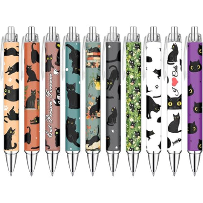 Idealmuzik Black Cat Ballpoint Pens Set – Cute Aesthetic Cat Design Pens for Office, Journaling, and Stationery Lovers – Smooth Writing Pens for Daily Use, Notes, or Gifts – Stylish & Fun, 10 Pack - color: Black Cat