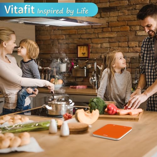 Vitafit 33lb/15kg Digital Food Scale in High Precision 0.1oz/1g, Our Own Kitchen Scale Professional Factory Since 2001, Kitchen Essentials for Cooking & Baking, LED, 3xAAA Battery, Refreshing Orange