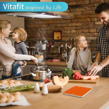 Vitafit 33lb/15kg Digital Food Scale in High Precision 0.1oz/1g, Our Own Kitchen Scale Professional Factory Since 2001, Kitchen Essentials for Cooking & Baking, LED, 3xAAA Battery, Refreshing Orange