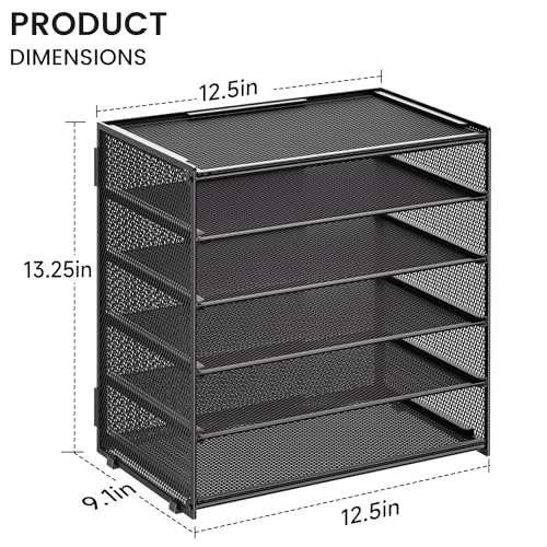 6 Tier Paper Organizer with Handle for Desk,Black with Closed top - color: Black 2