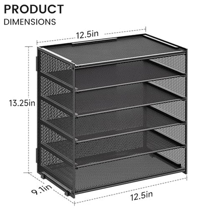 6 Tier Paper Organizer with Handle for Desk,Black with Closed top - color: Black 2