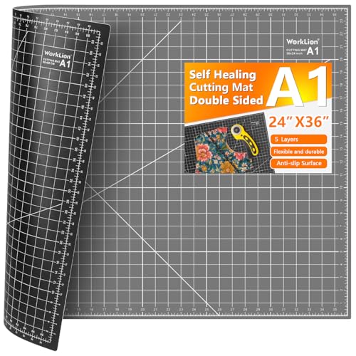 WorkLion Self Healing Cutting Mat 24''x36'': Double-Sided 5-Ply Craft Cutting Board with Grid - Slip-Resistant Large Cutting Mat for Sewing, Fabric,Quilting, Crafts & Hobbies(Grey/Black) - color: Black/Gray, size: 36"L x 24"W