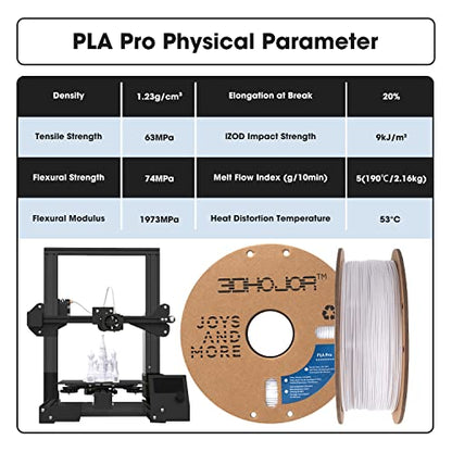 3DHoJor PLA+ 3D Printer Filament Cold White,1KG - color: Cold White