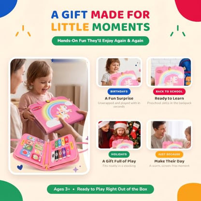 URBAN TOYS Montessori Busy Board, Toddler Activity Book, Learning Toys 3+ - color: Pink