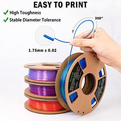OVV3D PLA 3D Printer Filament Bundle, Silk Dual Color PLA Filament - color: Red Gold Blue Green