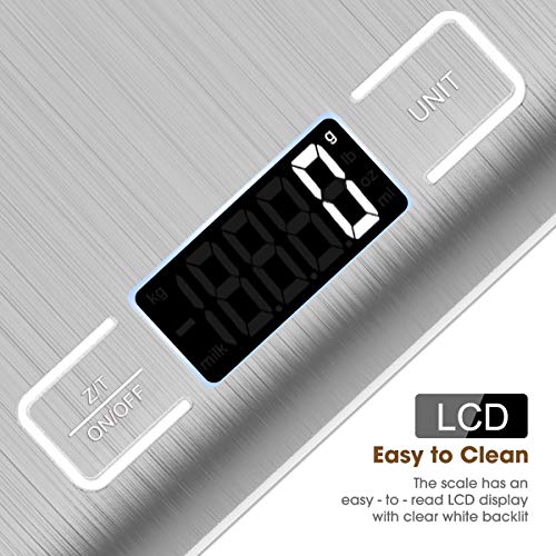 Mik-Nana Food Scale, 22lb Digital Kitchen Scale Weight Grams and Oz for Baking and Cooking, 1g/0.1oz Precise Graduation, Easy Clean Stainless Steel - color: Silver