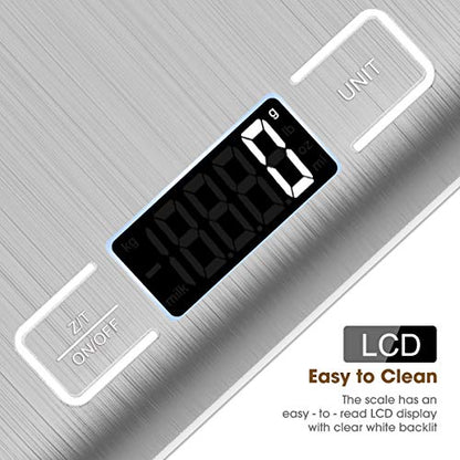 Mik-Nana Food Scale, 22lb Digital Kitchen Scale Weight Grams and Oz for Baking and Cooking, 1g/0.1oz Precise Graduation, Easy Clean Stainless Steel - color: Silver
