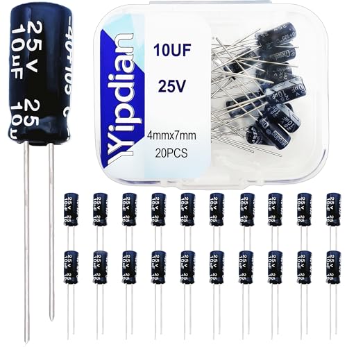 Electrolytic Capacitor YYipdian 10uF 25V 4x7mm High Temperature Resilience Aluminum Capacitors (Pack of 20) - size: 10uF 25V 4x7mm 20PCS