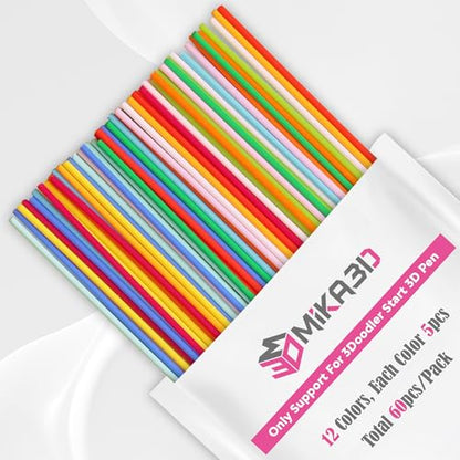 12 Bright Colors 2.5mm PCL Filament Refill, Low Print Temperature Filament, Each Color 15cm x 5pc, Total 60pcs 900cm PCL Filament by MIKA3D - color: 12 Colors Bright Pcl