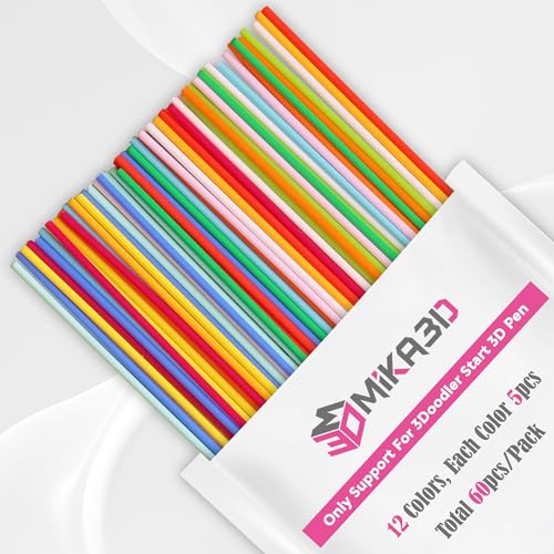 12 Bright Colors 2.5mm PCL Filament Refill, Low Print Temperature Filament, Each Color 15cm x 5pc, Total 60pcs 900cm PCL Filament by MIKA3D - color: 12 Colors Bright Pcl