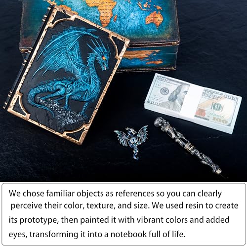 Handmade Flying Dragon Embossed Journal,Resin Engraving Notebook,Lined Paper,Hardcover Travel Notepad for Writing,Sketchbook,Collection,Gift,Decoration Diary for Man Woman A5 Size (Blue with Brooch) - color: Blue with Brooch