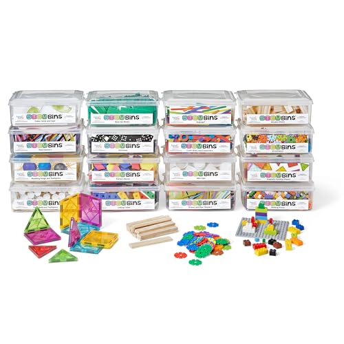 hand2mind STEM Bins Comprehensive Set by Brooke Brown, STEM Bins for Classroom, STEM Manipulatives for Elementary, STEM Activities, Kids Engineering Building Kits, Science Teacher Supplies (Set of 16)