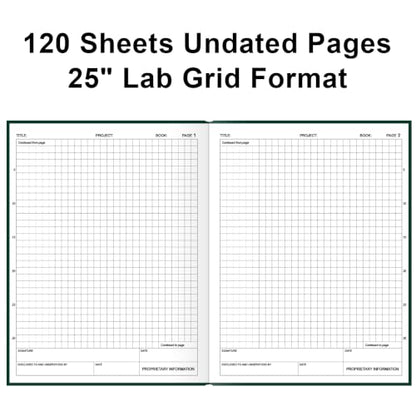 Lab Notebook/Laboratory Notebook - (.25" Grid Format), Laboratory Notebook Quad Ruled Science Lab Book with Grid Pages: Table of Contents for Chemistry, Physics, Biology, 8" x 10", Green - style: Green