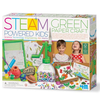 4M Green Paper Craft Kit for Kids Ages 5-12 - 3-in-1 Papermaking, Flower Press & Bead Jewelry Making - Eco-Friendly STEM Arts Crafts with Glow-in-the-Dark Moulds, Recycled DIY Gift - style: Green Paper Craft