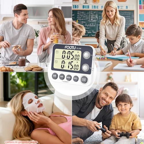 Digital Dual Kitchen Timer, 2Groups Count Up/Down Timer for Cooking - size: Dual Timer