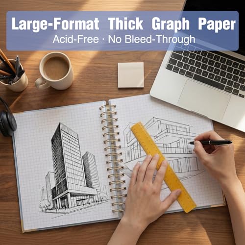 Graph Paper Notebook, 8.5" x 11" Hardcover Spiral Grid Notebook Journal - color: Pink, size: 8.5” x 11”