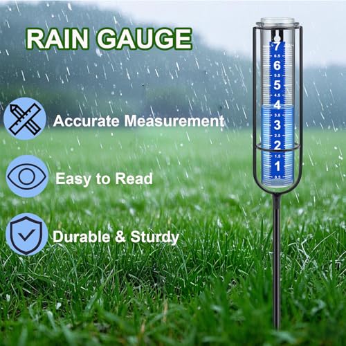 Rain Gauge Outdoor, New Upgraded Distinct Thickened Tube Rain Measure Gauge with Bold White Large Numbers, Adjustable Height Accurate Rain Meter Stake for Garden Lawn Patio - size: 3-Section Rain gauge White