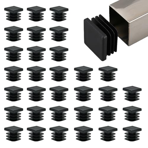 32 Pack 1/2" x 1/2" Black Square Tube End Cap Plastic Plugs - color: Black, size: 1/2" - 32 pcs