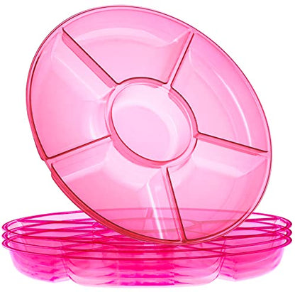 Plasticpro 6 Sectional Round Plastic Serving Tray/Platters Pink Pack of 2 - color: Pink
