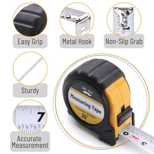 Mr. Pen- Retractable Tape Measure 25 ft, Easy Read - color: Yellow Double Sided, size: 1 pcs