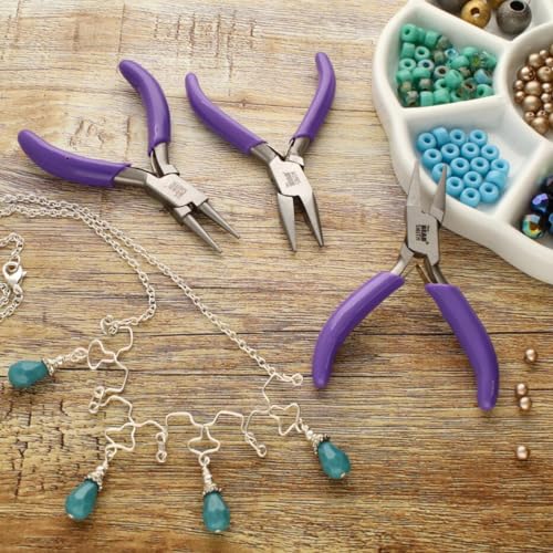 The Beadsmith Mini Series Flat Nose Plier – Grip, Hold, Flatten & Straighten Wire & Metal – 3-Inches, Purple Comfort Grip Handle, Single Leaf Spring, Polished Steel Head – Tools for Jewelry Making - style: Flat Nose