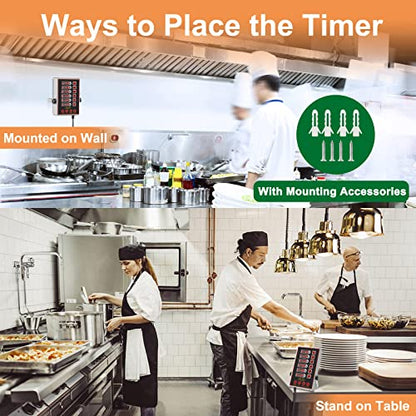 Commercial Kitchen Timer 6 Channel Digital Loud Alarm Cook Timer - color: Black