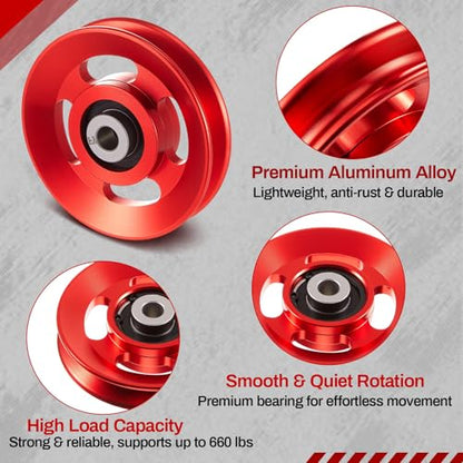 Soulchen 2-14 Pcs Aluminum Cable Pulley Wheel 90/95mm - color: Red, size: 90 mm